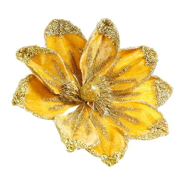 Fancyes Magnolia Christmas Decoration Floral Pick Ornaments Xmas Home Decors Glitter Flower Artificial for Indoor Outdoor Gold