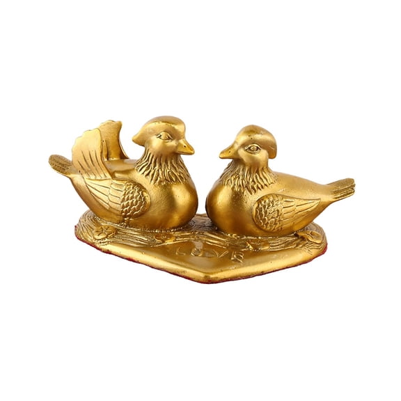 Fancyes Mandarin Duck Figurine Golden Couple Sculpture for Office Cars Wedding Decor 16.5cm