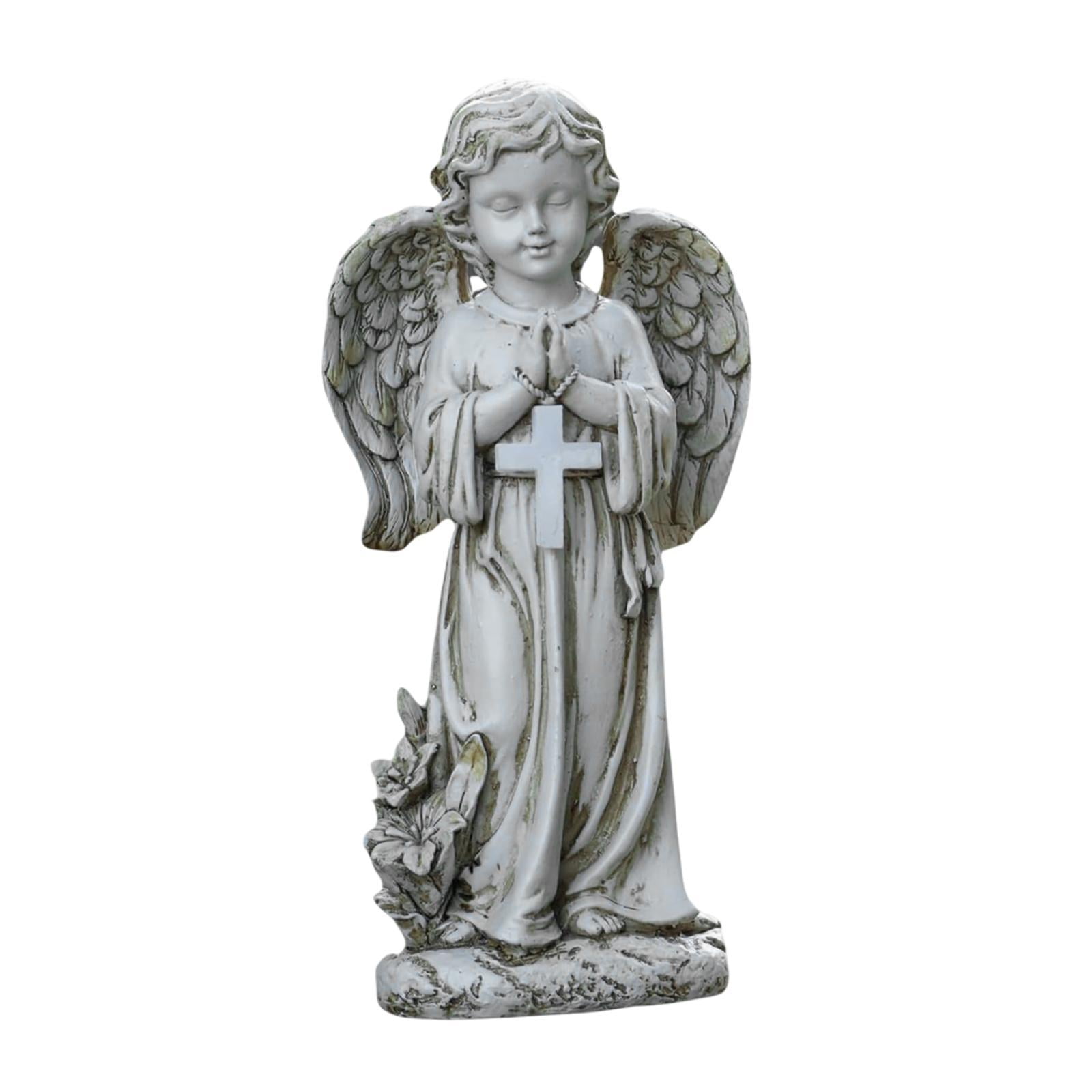Fancyes Memorial Angel Garden Sculpture with Light Cemetery Decoration Decorative Display Sympathy Gift Multifunctional 11.8inch Tall