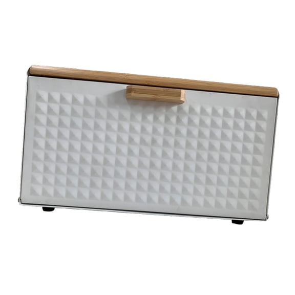 Fancyes Metal Bread Box Bin Bread Storage Bin with Bamboo Lid Bread Storage Container Large Bread Box for Kitchen for Kitchen Counter White