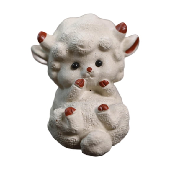 Fancyes Miniature Figurine Gift Gift for Tea Lovers Clay Tea Pet Sheep Statue Lie