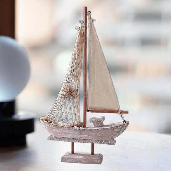 Fancyes Miniature Sailing Boat Sailboat Model Home Decor Mediterranean Mini Sailboat Model Wood Sailboat for Gifts Home Vanity Office 35cmx20.5cmx4.5cm