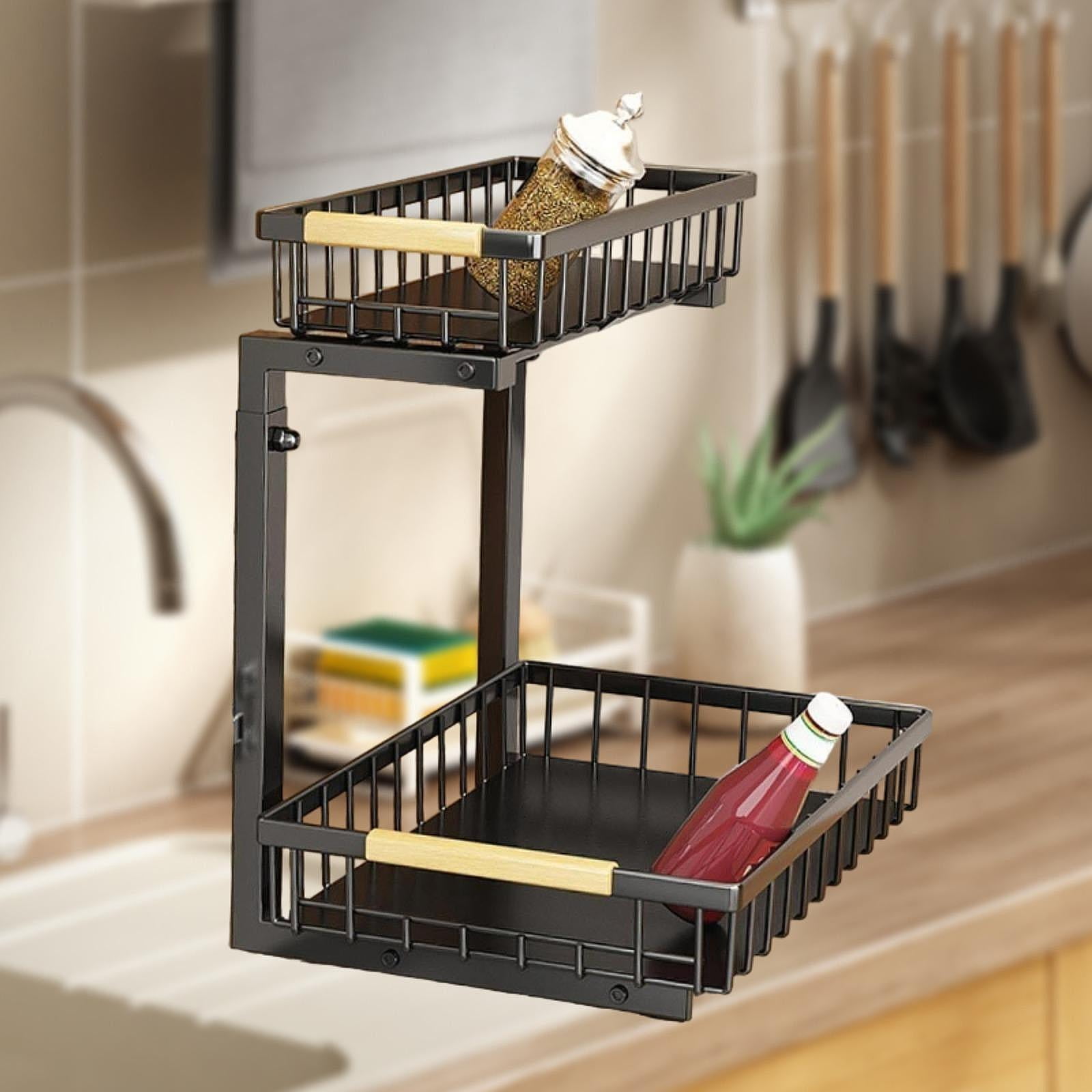 Fancyes Office Storage Rack Bathroom Pull Out Organizer Black 1