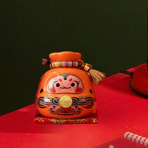 Fancyes Piggy Bank Storage Collection Money Bank Fengshui Ornament Ceramic Figurine Money Saving Box for Party Desk Bedroom Orange
