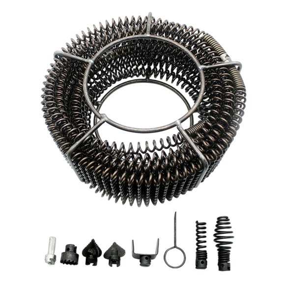 Fancyes Pipe Dredger Brush Extension Spring Set with Connector, Household Drain Sewer Cleaner Tool Sturdy Compression Spring for Pipe 12 m Length