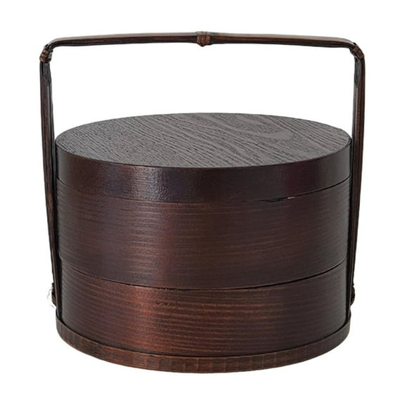Fancyes Portable Bento Box Wooden Bento Box Practical Sushi Box Wood Gift Food Box Sturdy 2 Layer with Handle for Home Outdoor Picnic 15x15x20 cm