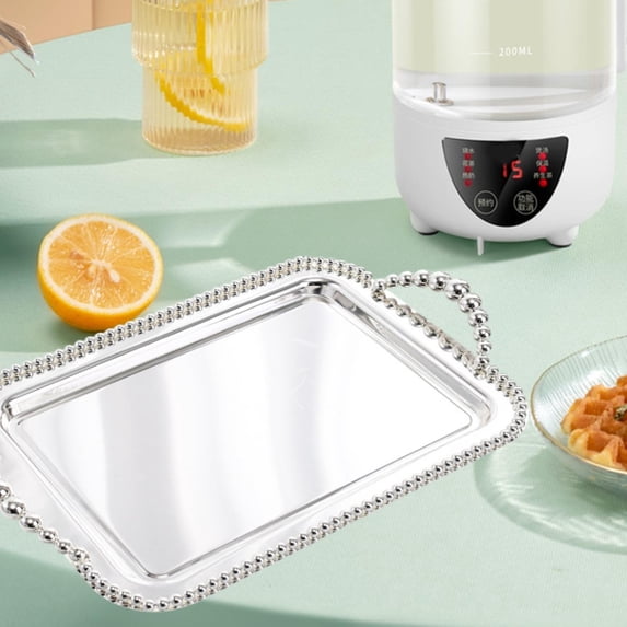 Fancyes Rectangle Serving Tray Food Tray,Multipurpose,Tea Cup Tay Decorative Tray Vanity Tray for Office Coffee Table Kitchen Bedroom Argent