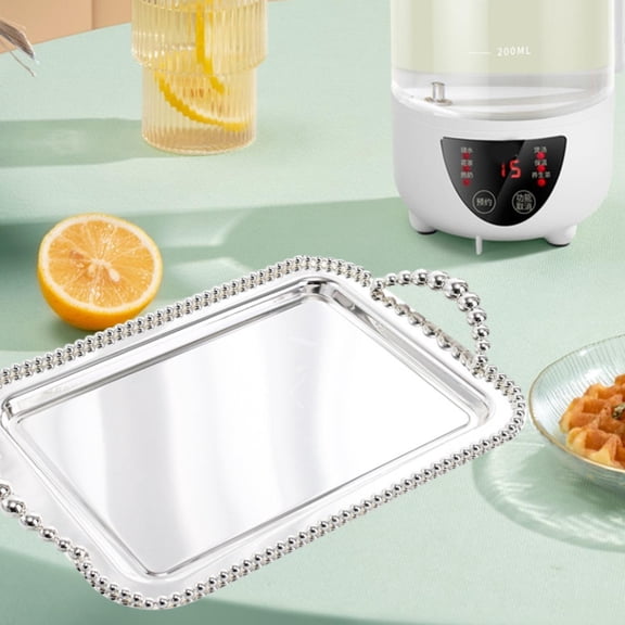 Fancyes Rectangle Serving Tray Food Tray,Multipurpose,Tea Cup Tay Decorative Tray Vanity Tray for Office Coffee Table Kitchen Bedroom Argent