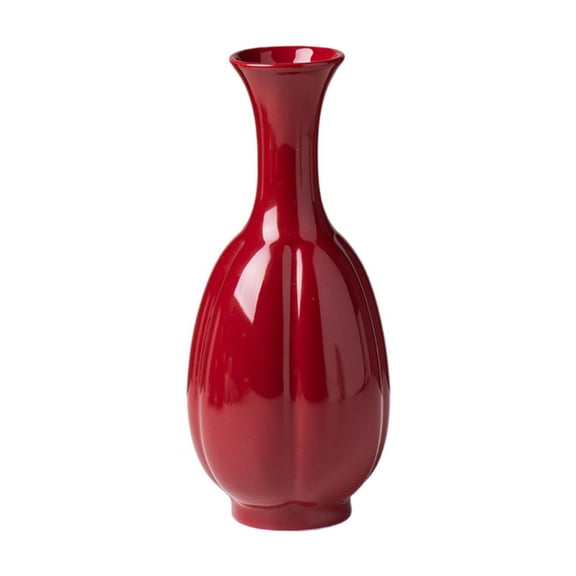 Fancyes Red Ceramic Vase Tall Bud Vase Decors Plant Holder Flower Vase Decorative Vase for Wedding Entryway Dining Room Party Kitchen 9cmx22cm