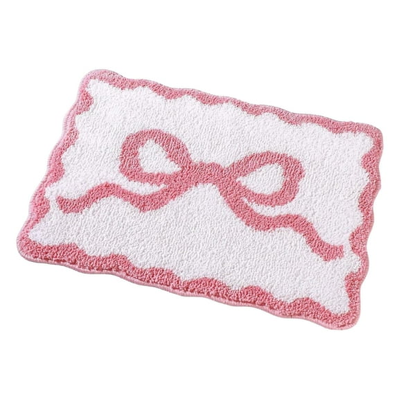 Fancyes Rug for Bathing Area, Irregular Shape Shower Mat, Soft Toilet Cover Water Absorbent Anti Slip Washable Carpet with Bow Pattern L