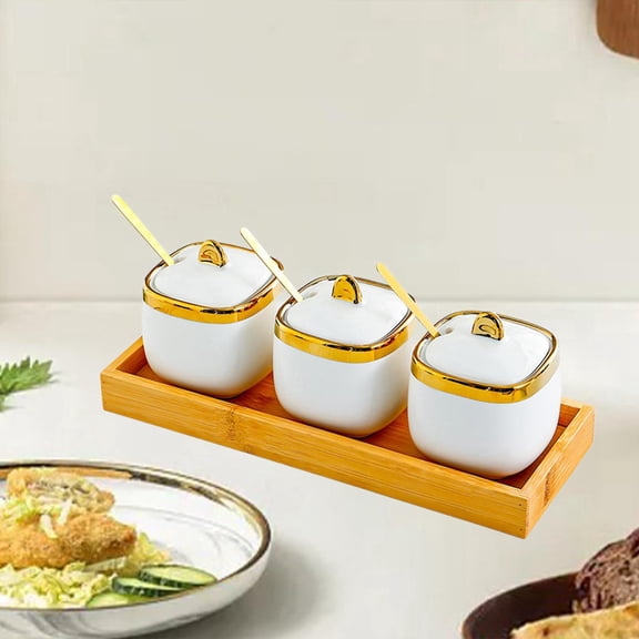 Fancyes Seasoning Pepper Pots Ceramic Condiment Jars, Containers Set,Sturdy,Porcelain Condiment Canisters Seasoning Box for Sugar White