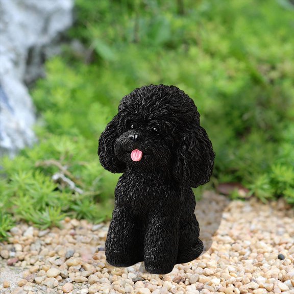 Fancyes Seating Dog Statue Inner And Outdoor Decoration Home Decoration Collections Garden Puppy Sculpture for Entrance Farmhouse Black