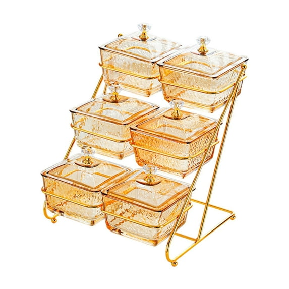 Fancyes Serving Bowl 3 Tier Organizer Divided Serving Tray for Candy Appetizers Nuts amber ice pattern