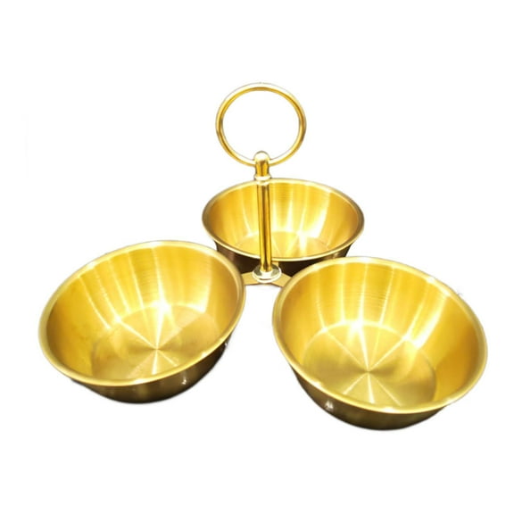 Fancyes Snack Serving Bowl Divided Serving Tray Chip Dips Serving 3 Section Snack Stand with Bowls for Candy Dessert Fruit Sauce Dips Gold