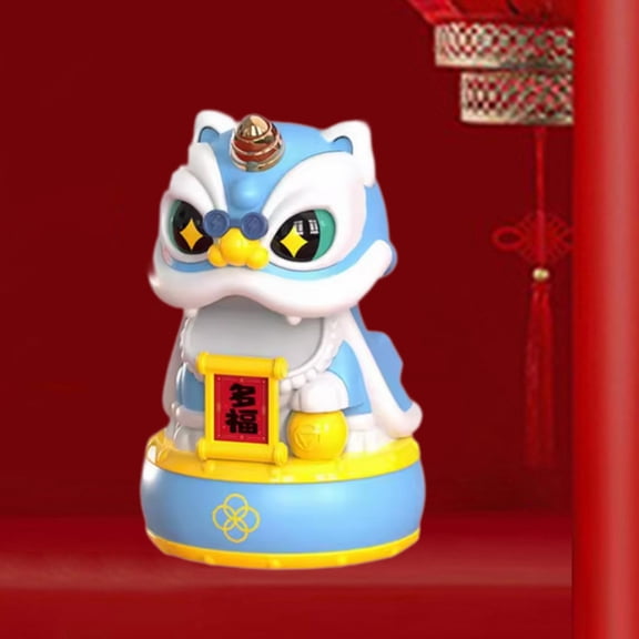 Fancyes Solar Powered Bobble Head Car Ornament Dancing Lion Figure Tabletop Ornament Blue