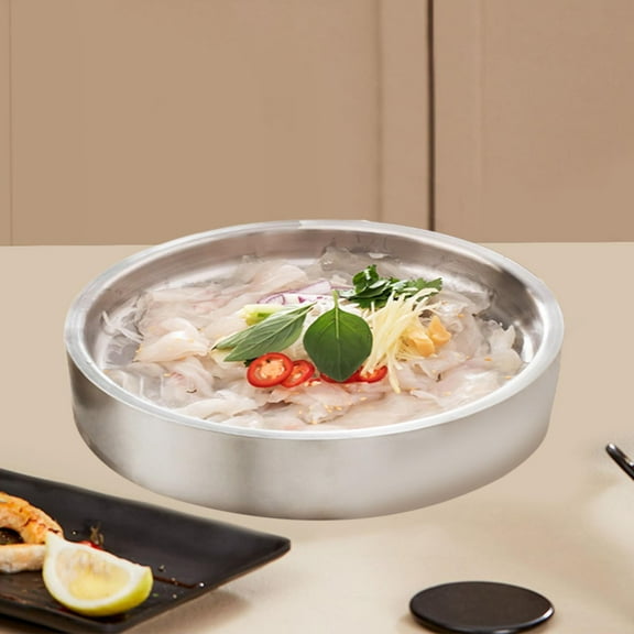Fancyes Stainless Steel Chilled Serving Tray Seafood Serving Dish, Sashimi Ice Platter Platter Appetizer Cold Serving Tray for Fruits argent