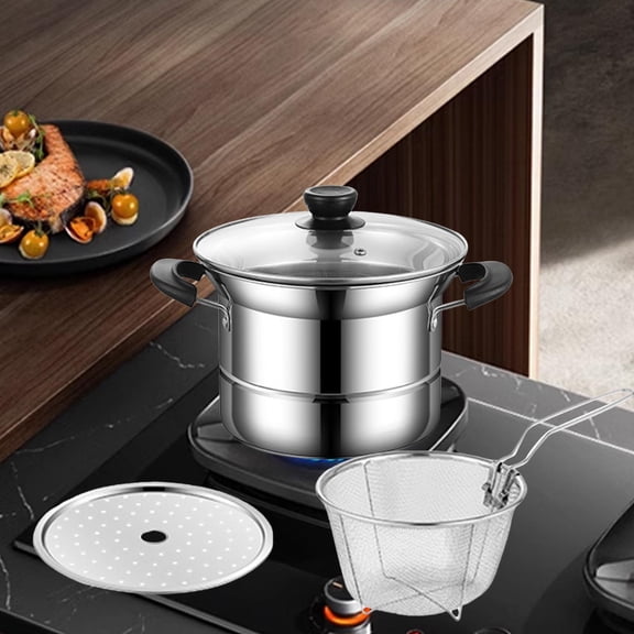 Fancyes Stainless Steel Saucepan Frying Pan Skillet Cookware Multipurpose Soup Pot Cooking Pot Stockpot for Boiling Gravies Spaghetti double handle