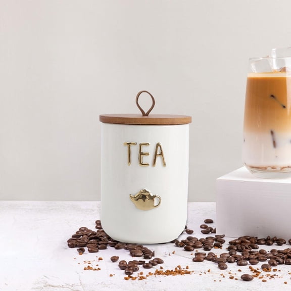 Fancyes Storage Container Canister Container with Handle Multi -purpose Organizer Stylish Pot Sealing Glass for Loose Tea Rice Flour Home tea pattern