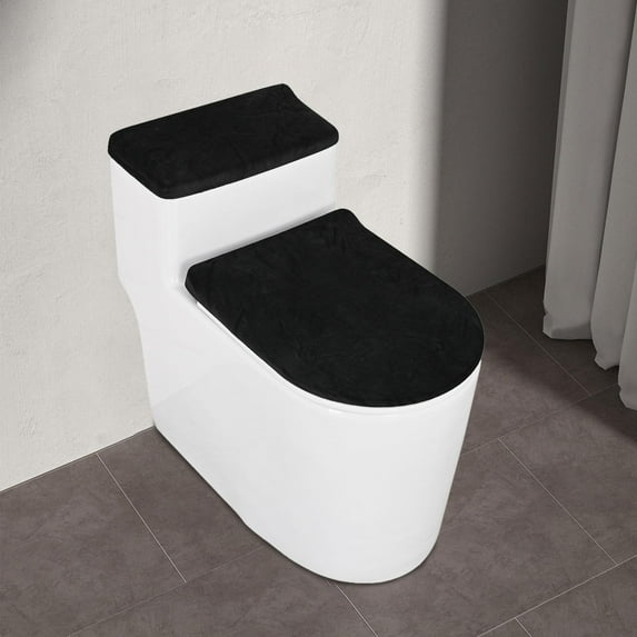 Fancyes Toilet Lid Seat Cover Set Bathroom Accessories Replacement Decoration Home Universal Protector Cover Stretch Toilet Lid Cover Black