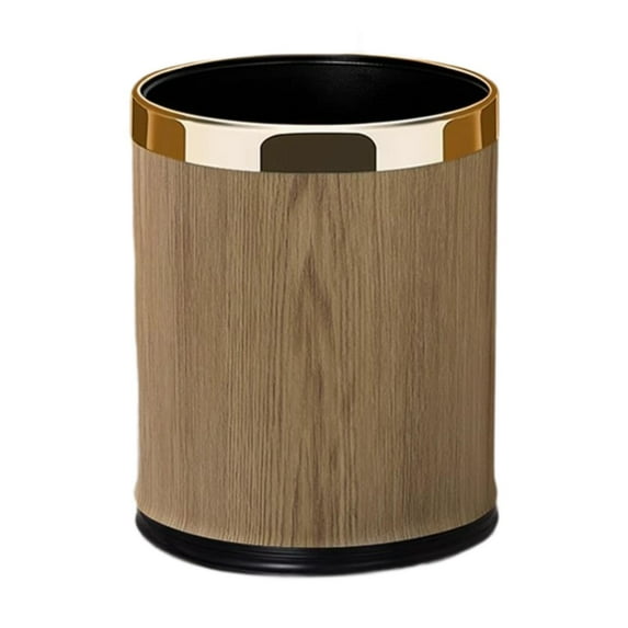 Fancyes Trash Can Waste Basket Modern Stylish, PU Leather, Garbage Container Wastebasket for Household, Office, Laundry Room, Bedroom 10L Round Gold