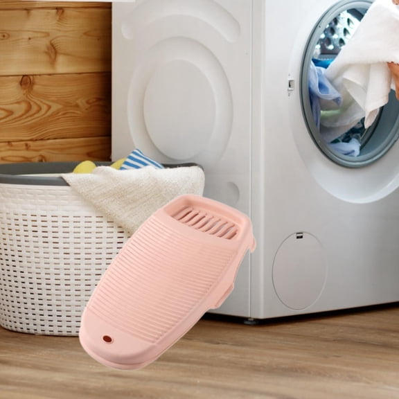 Fancyes Wash Board Scrubbing Board with Soap Holder Anti Slip Laundry Board Mini Kneeling Washboard for Bathtubs Hand Washing Clothes Pink