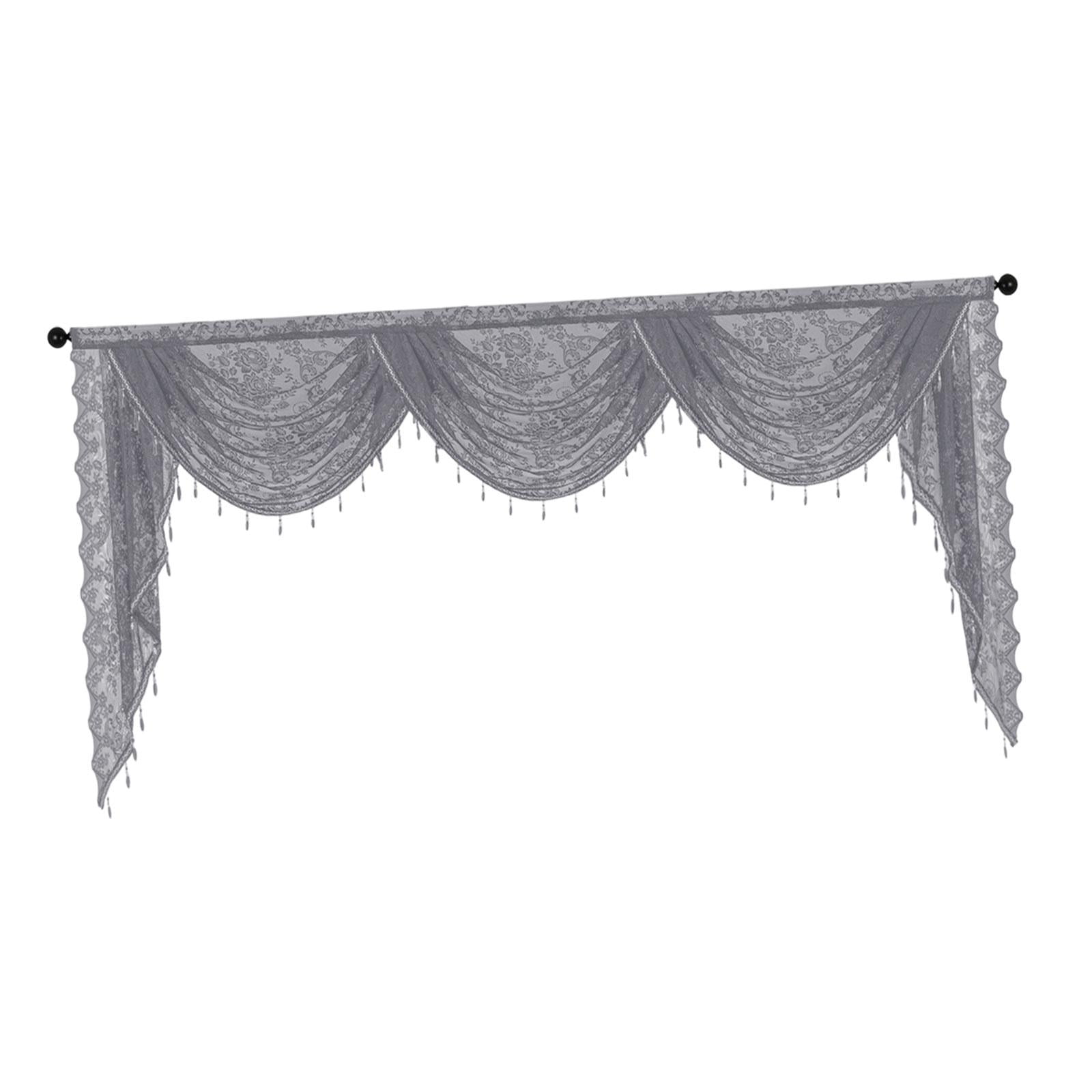 Fancyes Waterfall Window Valance Swag Valance Soft Breathable Home Decoration Romantic Vintage Design with Bead Tassels for Bathroom 250cmx105cm