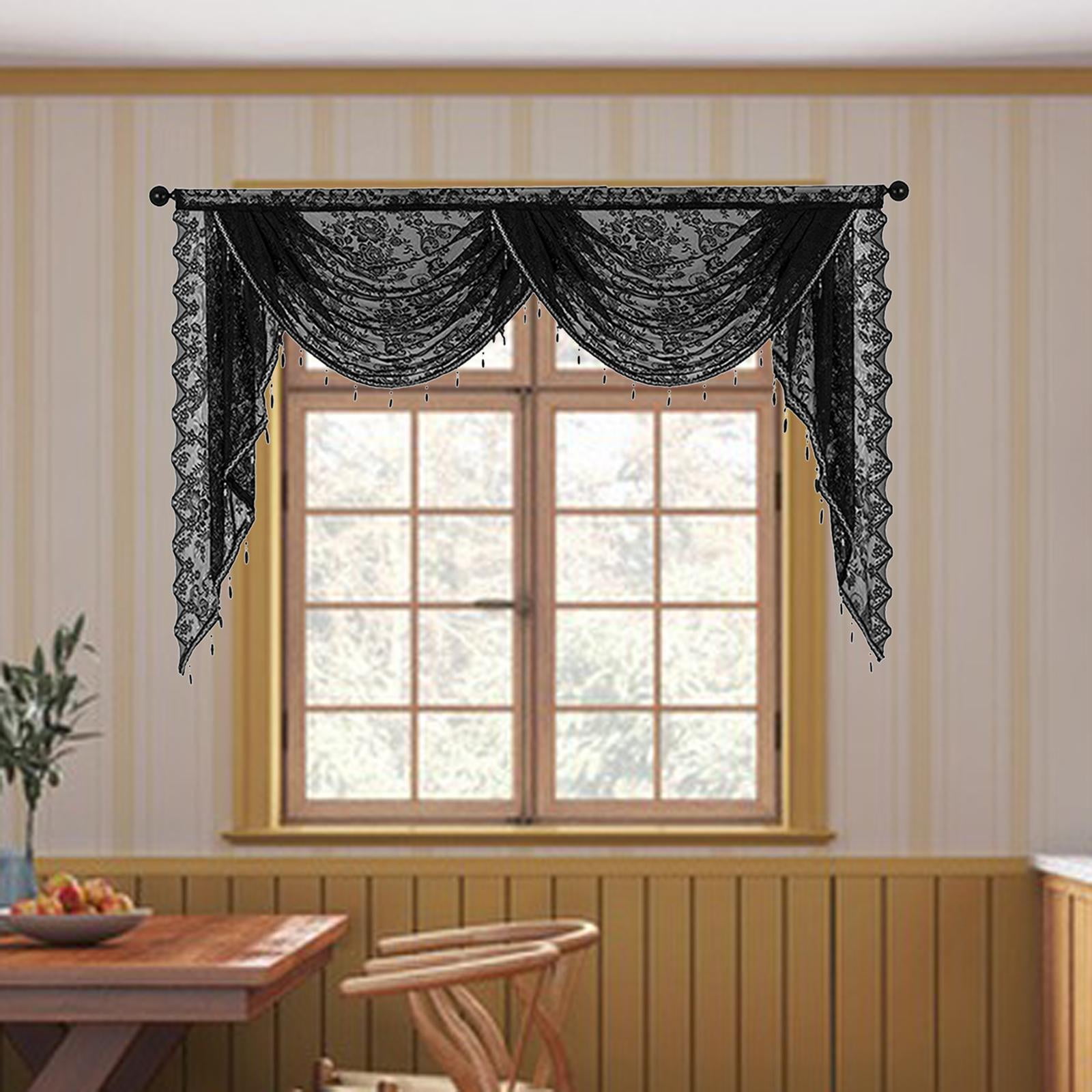 Fancyes Waterfall Window Valance Vintage Design Breathable Elegant Romantic with Bead Tassels Swag Valance for Cafe Curtains Bathroom Width 150cm