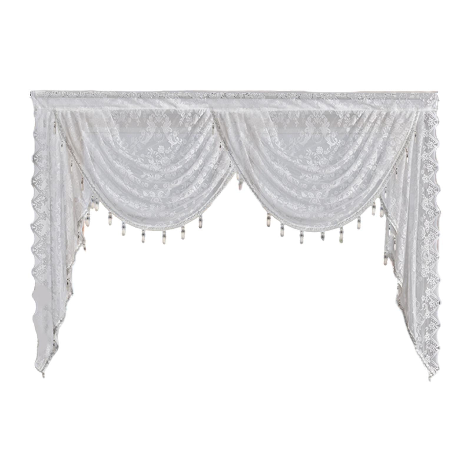 Fancyes Waterfall Window Valance Vintage Design Romantic Easy to Hang Decorative Swag Valance with Bead Tassels for Basement Bedroom Width 150cm