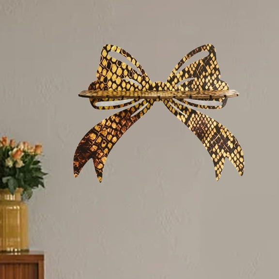 Fancyes Wooden Bow Wall Shelf Hanging Display Stand Simple to Install Ornament Decorative Holder Wall Mount for Office Indoor Farmhouse B