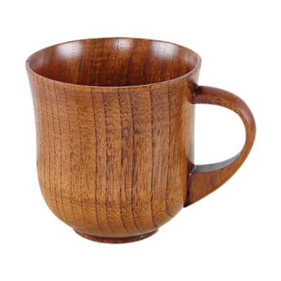Fancyes Wooden Cup Small Polished Simple Milk with Handle Drinking Cup Retro Tea Cup