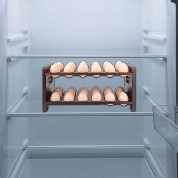 Fancyes Wooden Egg Holder Egg Storage Rack 2 Tier Reusable Durability Organizer Eggs Tray Display Stand for Home Refrigerator Kitchen