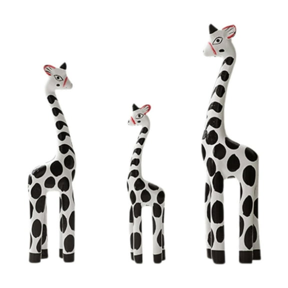 Fancyes Wooden Giraffe Sculpture Giraffe Figurines Table Centerpiece Giraffe Family Ornament for Home Porch Table Decor White Black