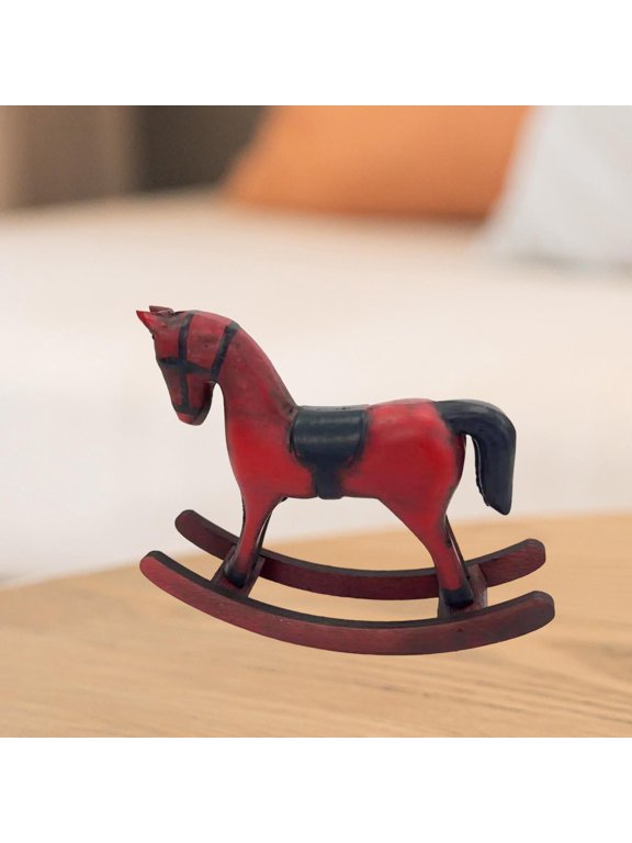 Wooden Rocking Horse Figurine for Home Decoration, Tabletop Sculpture for Living Room , Red