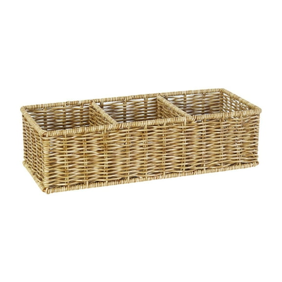 Fancyes Woven Basket with 3 Compartments Container Rustic Rectangular Box Organization for Toys Tabletop Sundries Toilet Tank Dresser