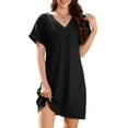 thumbnail image 1 of Fancyglim Dress for Women Summer V Neck Short Sleeve Casual T-shirt Mini Dresses Black M, 1 of 6