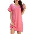 thumbnail image 1 of Fancyglim Dress for Women Summer V Neck Short Sleeve Casual T-shirt Mini Dresses Pink XL, 1 of 7