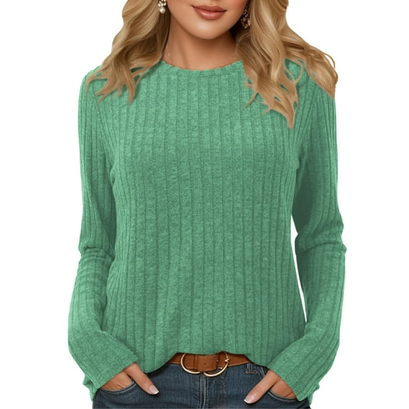 Fancyglim Long Sleeve Shirts for Women Crew Neck Casual Tunic Tops Lightweight Pullover Sweaters Green XL