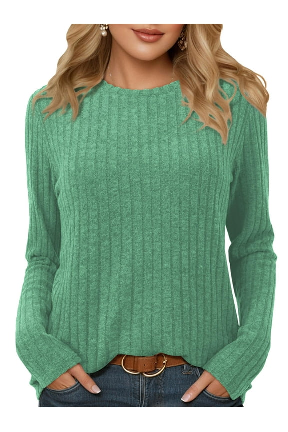 Long Sleeve Shirts for Women Crew Neck Casual Tunic Tops Lightweight Pullover Sweaters Green XL