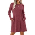thumbnail image 1 of Fancyglim Long Sleeve Sweater Dress for Women Casual Crew Neck Buttons Side Tunic Dresses with Pockets Burgundy L, 1 of 6