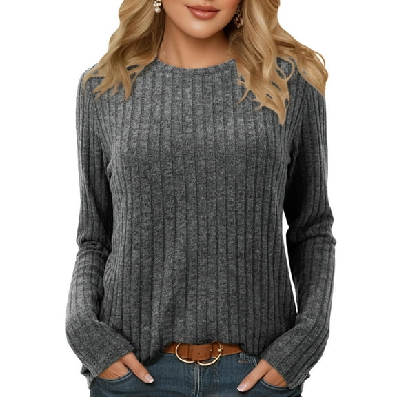 Fancyglim Plus Size Shirts for Women Long Sleeve Shirts Crew Neck Casual Tunic Tops Sweaters Fashion Pullover Dark Gray 2XL