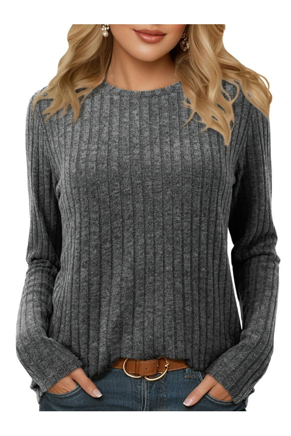 Plus Size Shirts for Women Long Sleeve Shirts Crew Neck Casual Tunic Tops Sweaters Fashion Pullover Dark Gray 3XL