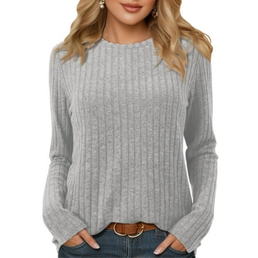 Fancyglim Plus Size Sweaters for Women Long Sleeve Crew Neck Shirts Casual Loose Fall Tunic Tops Pullover Light Gray 2XL