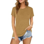 Fancyglim Short Sleeve T Shirts for Women Summer Crew Neck Plain Top(Brown M)