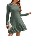 thumbnail image 1 of Fancyglim Sweater Dresses for Women Casual Crew Neck Long Sleeve Ruffle Tiered Swing Aline Dress Green M, 1 of 6