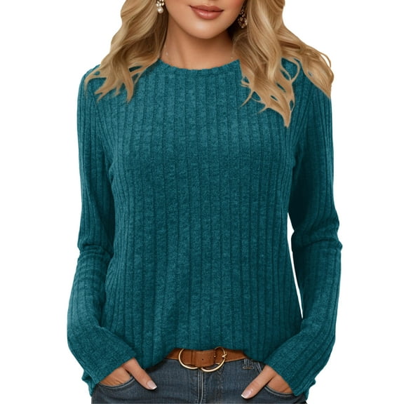 Fancyglim Sweaters for Women Plus Size Long Sleeve Shirts Crew Neck Casual Fall Tunic Tops Blue 2XL