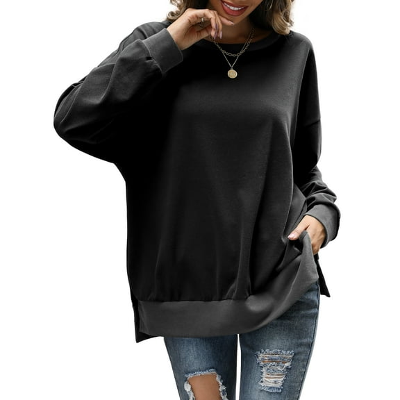 Fancyglim Sweatshirts for Women Color Block Crew Neck Tops Long Sleeve Oversized Shirts Pullover Black L