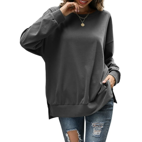 Fancyglim Sweatshirts for Women Crewneck Casual Long Sleeve Shirts Tunic Tops Dark Grey 2XL