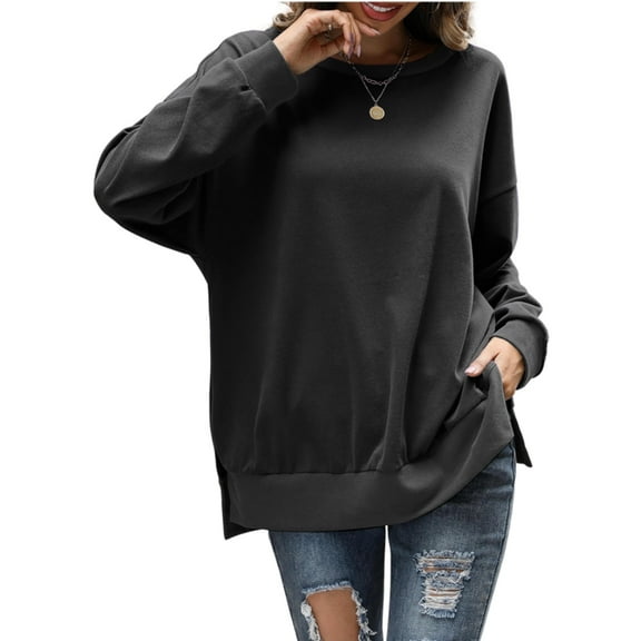 Fancyglim Sweatshirts for Women Crewneck Casual Long Sleeve Shirts Tunic Tops Dark Grey 3XL