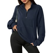 FANCYGLIM Sweatshirts for Women Oversized Fleece Tops Fall Half Zip Turtleneck Long Sleeve Pullover with Pockets Blcak S