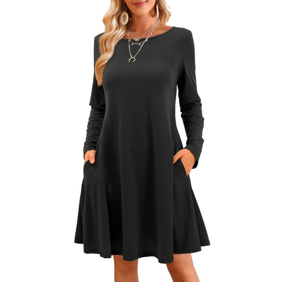 Fancyglim T-Shirt Dresses for Women with Pockets Casual Crew Neck Short Dress Black XL